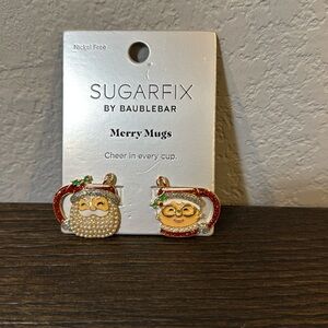 NWT Sugarfix Baublebar Merry Mugs Earrings Santa Mrs Claus Christmas